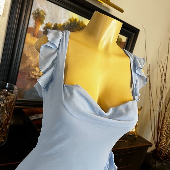 house of cb LONDON powder blue sleeveless low back ruffles Gown - Picture 4 of 5
